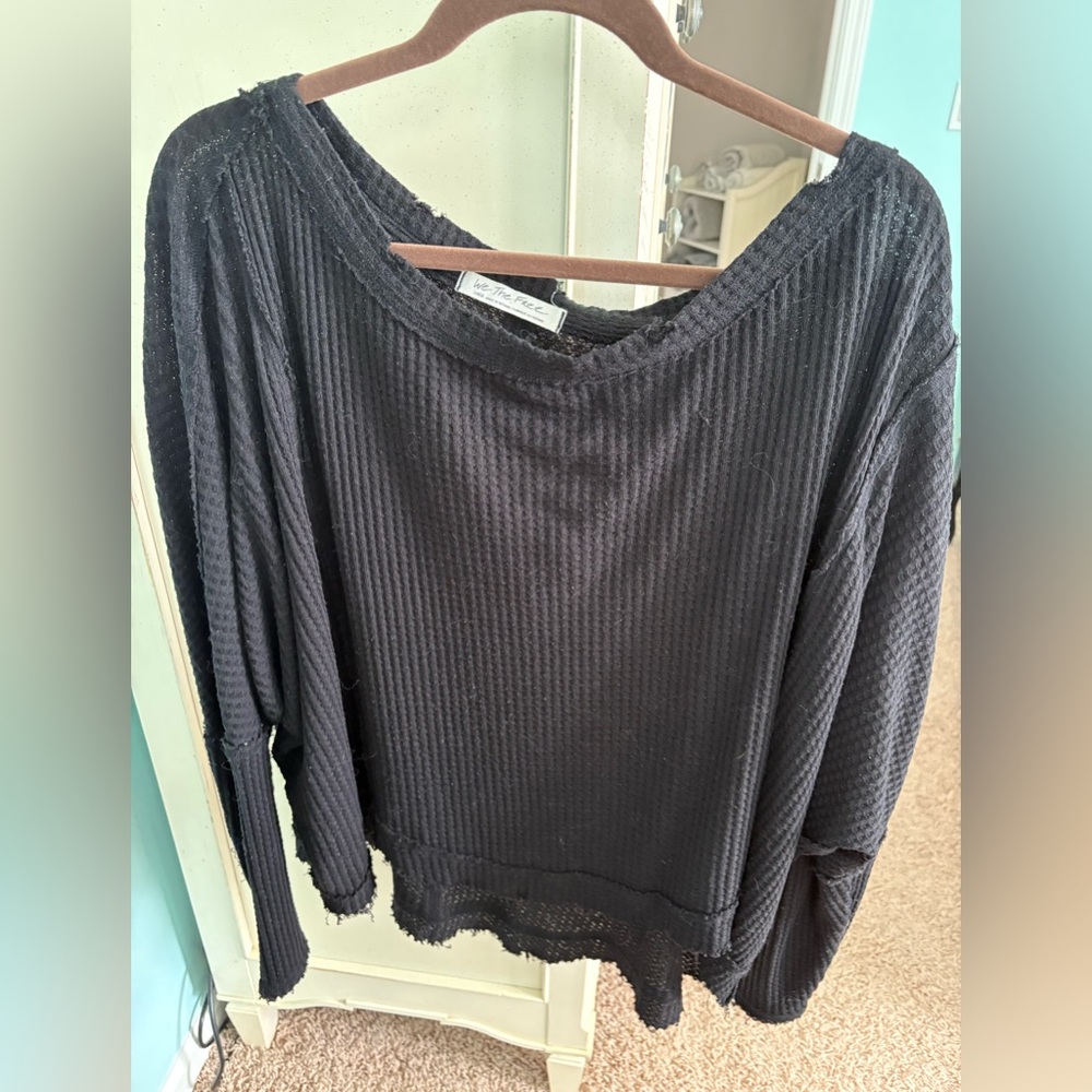 We The Free Black Waffle Knit Top